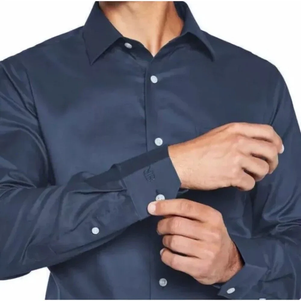 Banana Republic Men's L Slim Fit Non-Iron Cotton Button Dress Shirt Blue 17.5x36